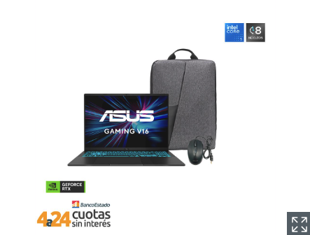 Notebook Gamer V16 Intel Core 5 210H NVIDIA GeForce RTX 4050 6GB 16" 144Hz 16GB RAM 512GB SSD Windows 11 Negro V3607VU-RP304W + Mochila y Mouse