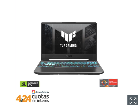 Notebook Gamer ASUS TUF Gaming A15 AMD Ryzen 7-7445HS NVIDIA GeForce RTX 3050 4GB 15.6" 144Hz 16GB RAM 512GB SSD Windows 11 Home Negro FA506NCG-HN196W