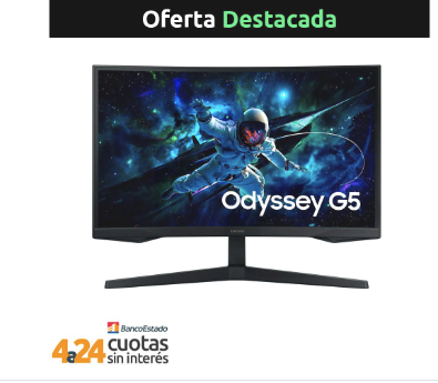 Monitor Gamer Samsung Curvo, 27", QHD, 165Hz, VA, 1ms, HDR10, FreeSync, Odyssey G5 LS27CG552ELXZS